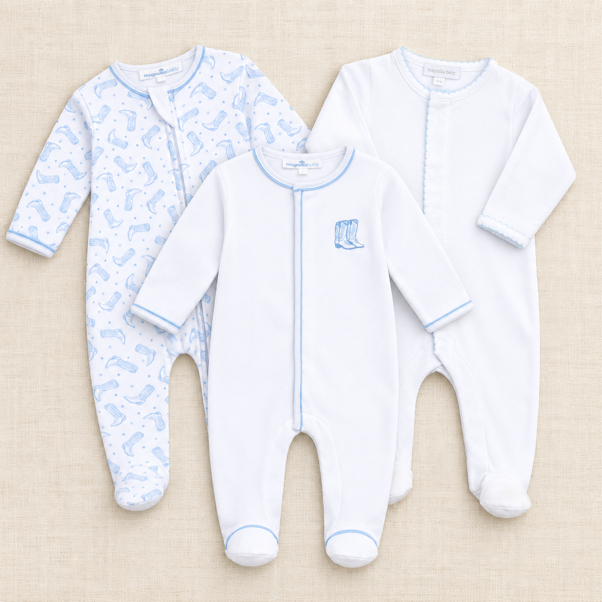 Baby Boy Footie Set - Darling Cowboy Boots + Essential - Set of 3