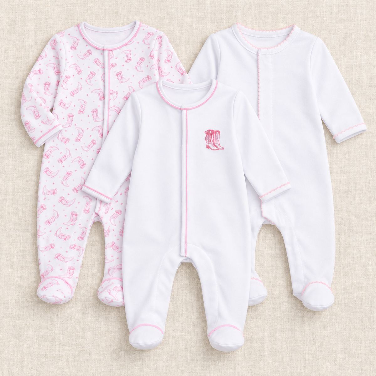 Baby Girl Footie Set - Darling Cowboy Boots + Essential - Set of 3