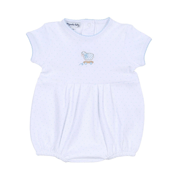 Darling Lambs Embroidered Short Sleeve Bubble in Blue - Magnolia BabyBubble