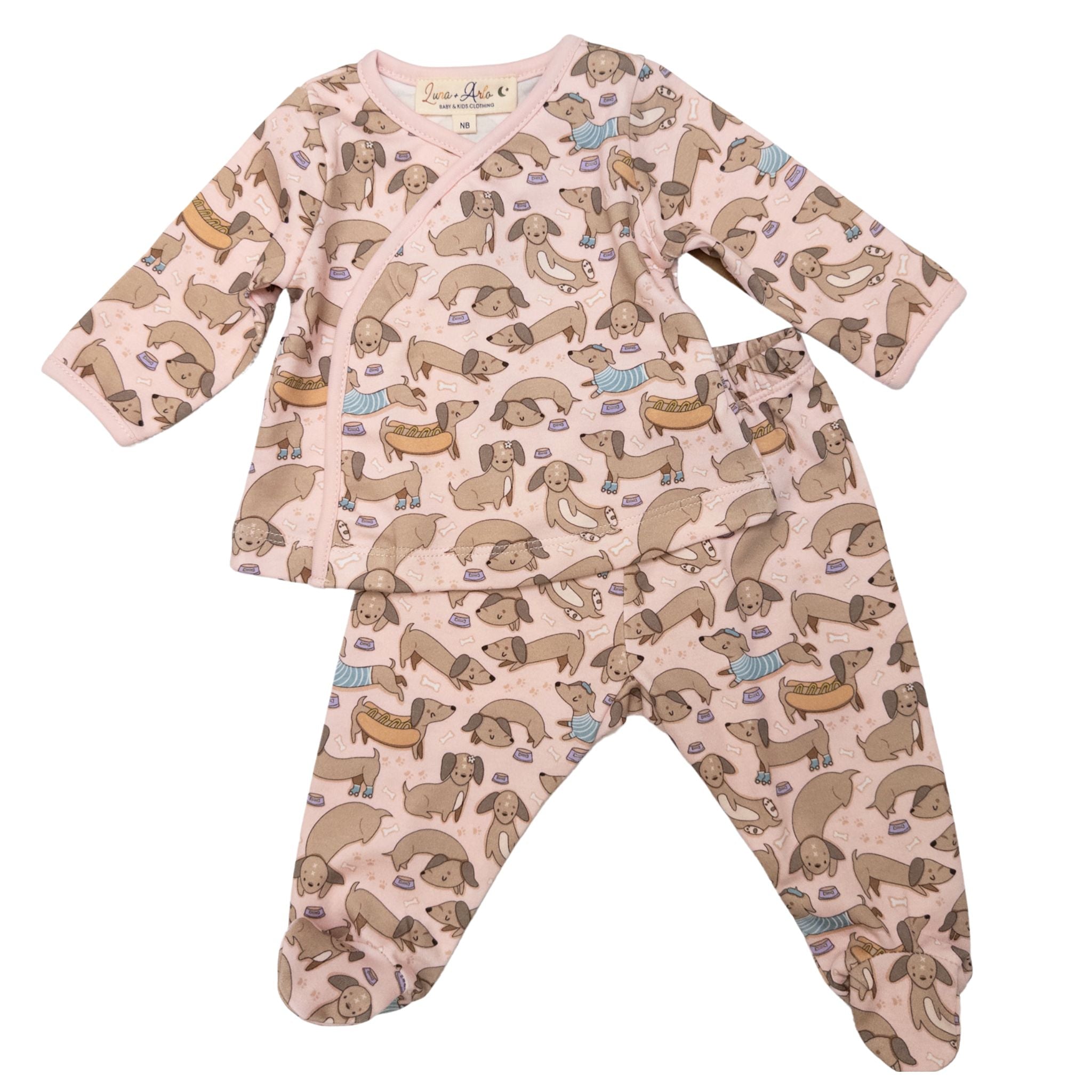 Daschunds Footed Pant Set - Dusty Rose by Luna and Arlo - Magnolia Baby2pc Pant Set