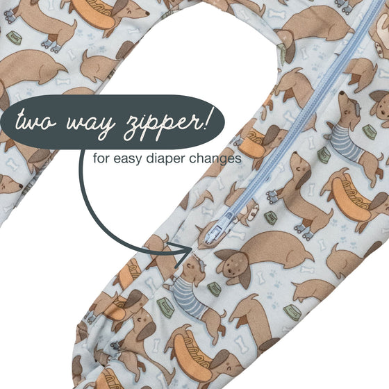 Daschunds Zip Footie - Blue by Luna and Arlo - Magnolia BabyFootie