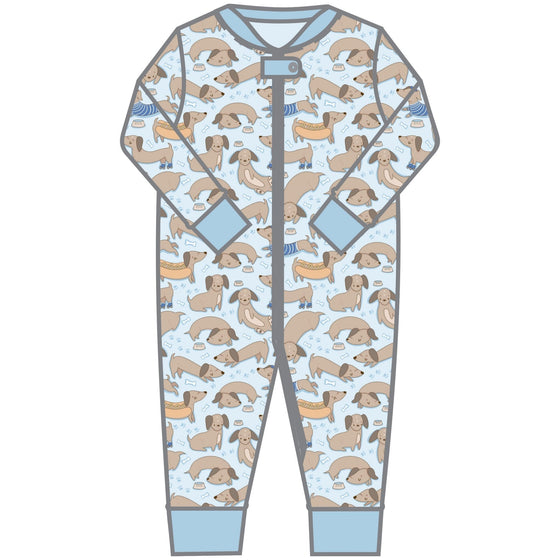 Daschunds Zip Pajamas - Blue - Magnolia BabyZipper Pajamas