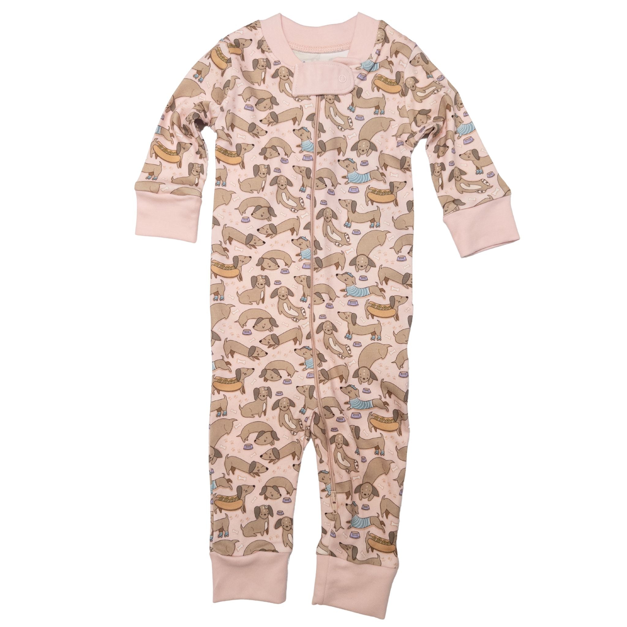 Daschunds Zip Pajamas - Dusty Rose by Luna and Arlo - Magnolia BabyZipper Pajamas