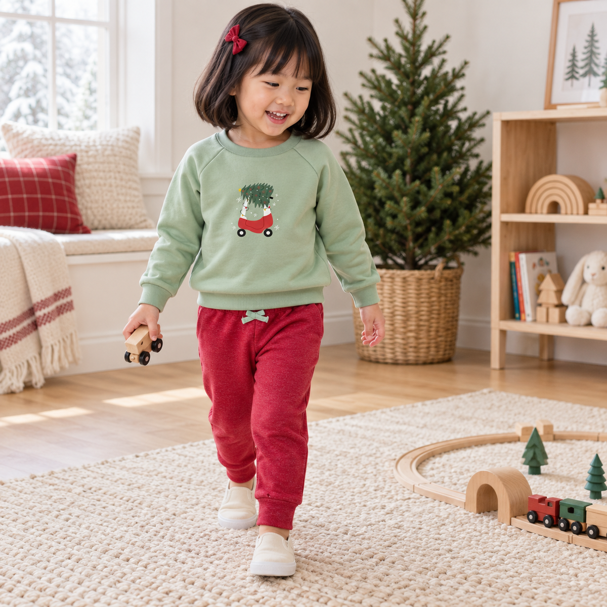 Girl Playwear Set - Deck the Wheels Sweatshirt & Joggers