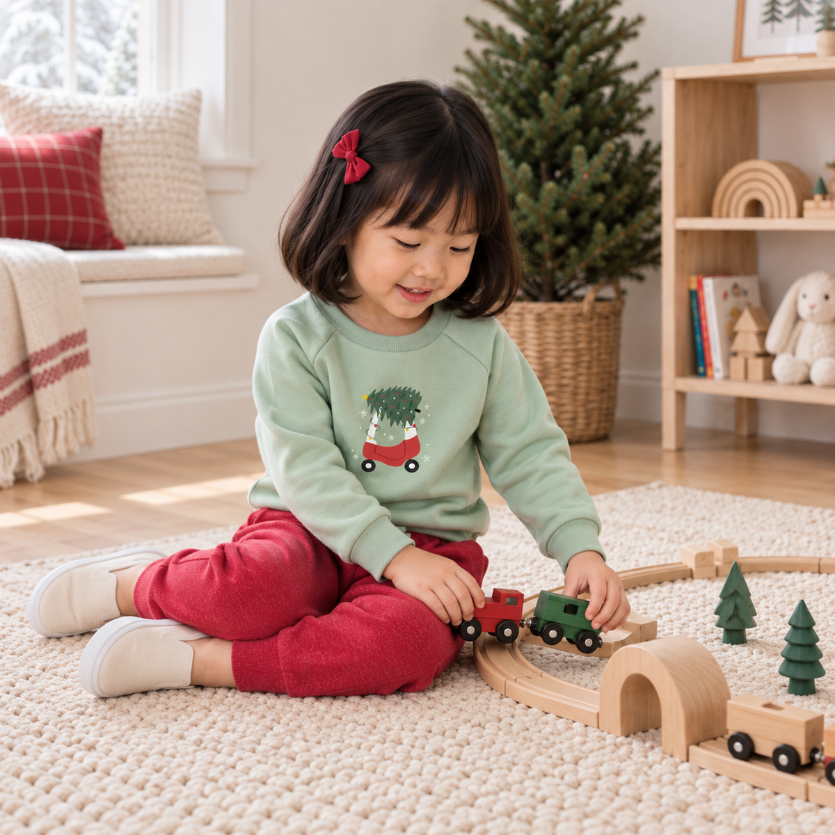 Girl Playwear Set - Deck the Wheels Sweatshirt & Joggers