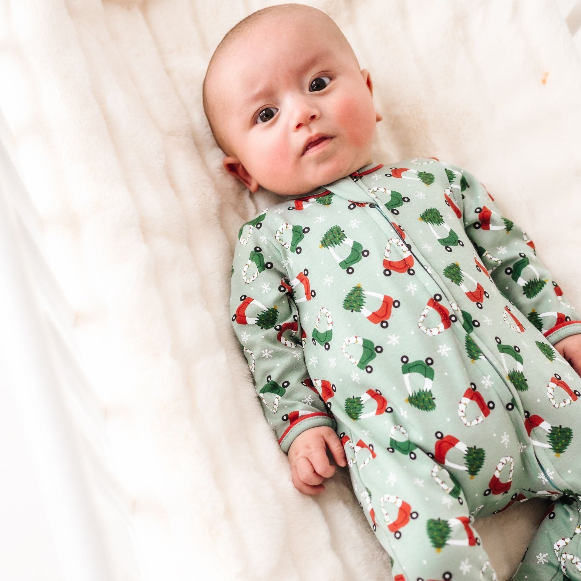 Deck the Wheels Zip Footie - Magnolia BabyFootie