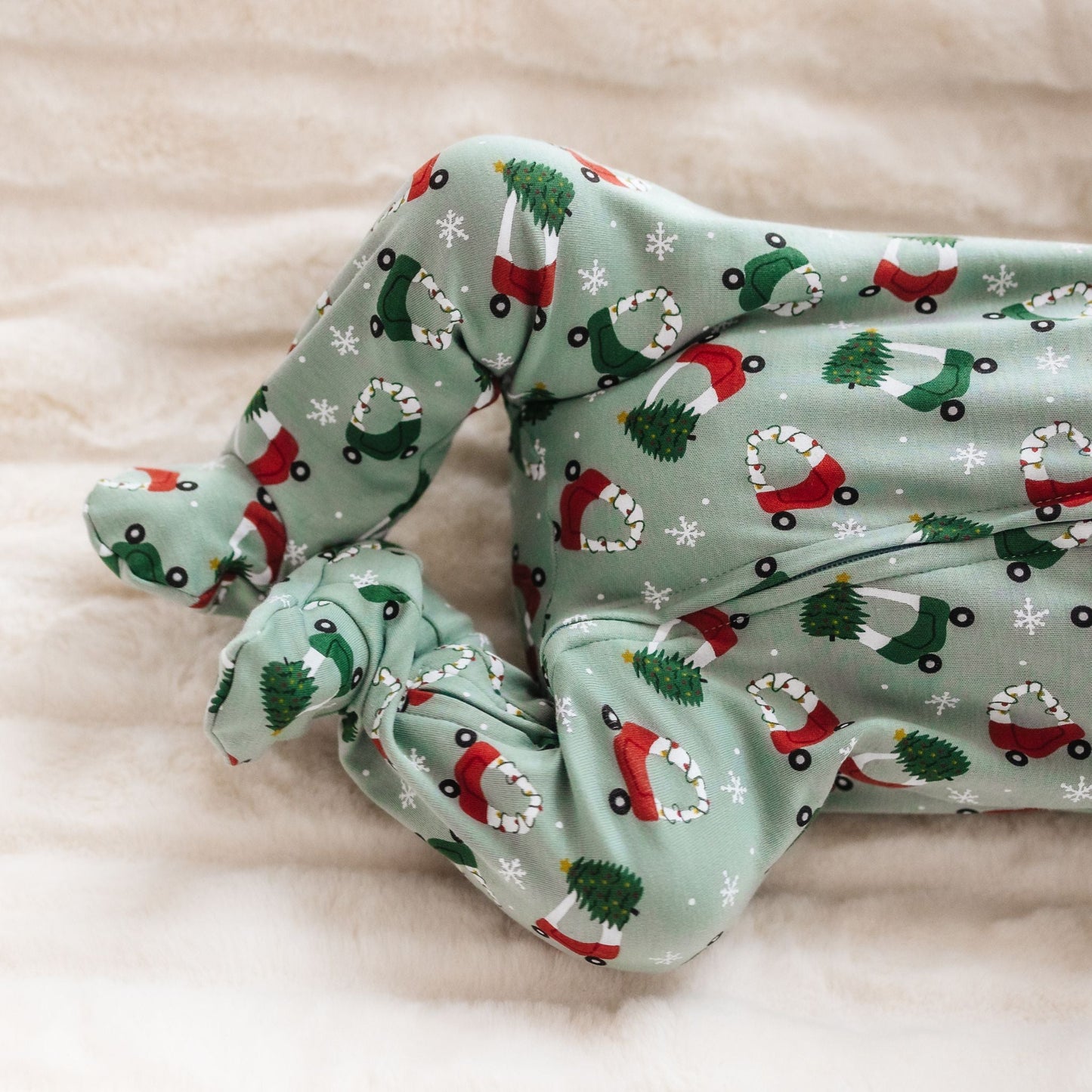 Deck the Wheels Zip Footie - Magnolia BabyFootie