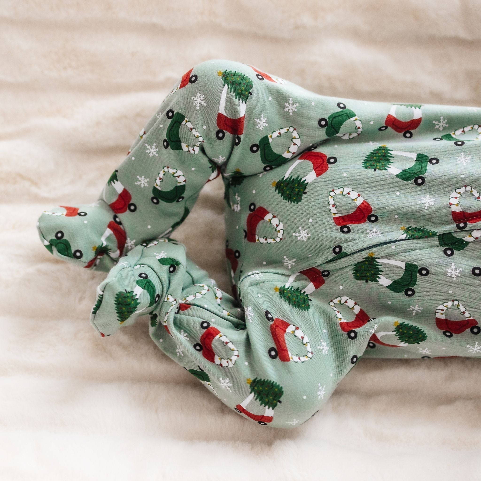 Deck the Wheels Zip Footie - Magnolia BabyFootie