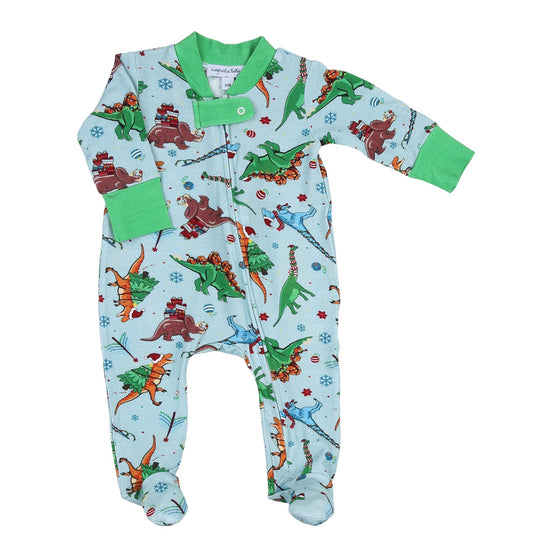 Dino Christmas Zipper Footie - Magnolia BabyFootie