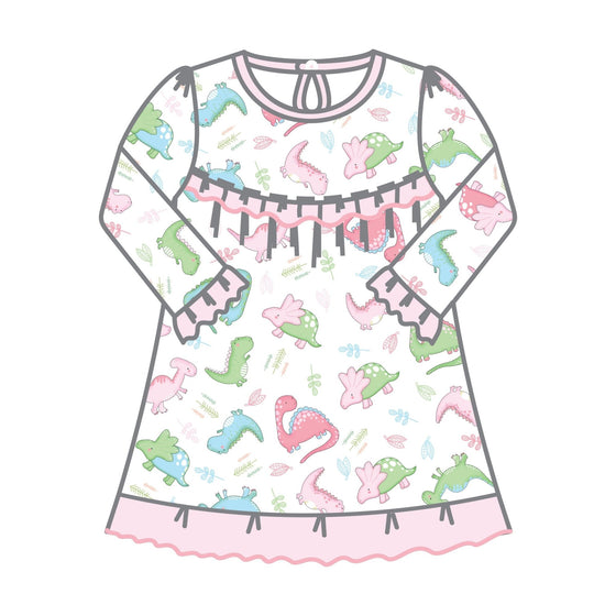 Dino Dreams Print Ruffle Dress - Pink - Magnolia BabyDress