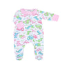 Dino Dreams Print Ruffle Zip Footie - Pink - Magnolia BabyFootie