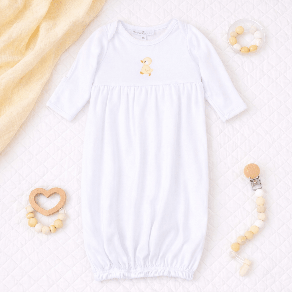 Downy Ducklings Embroidered Gathered Gown - Magnolia BabyGown