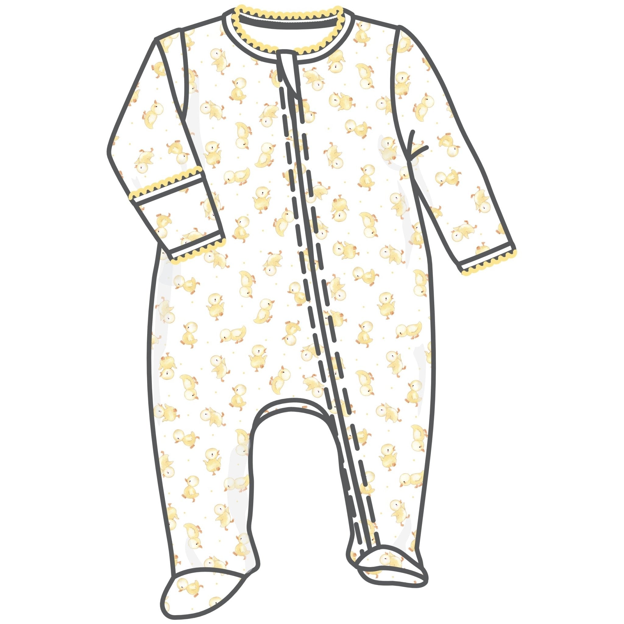 Downy Ducklings Print Zip Footie - Magnolia BabyFootie