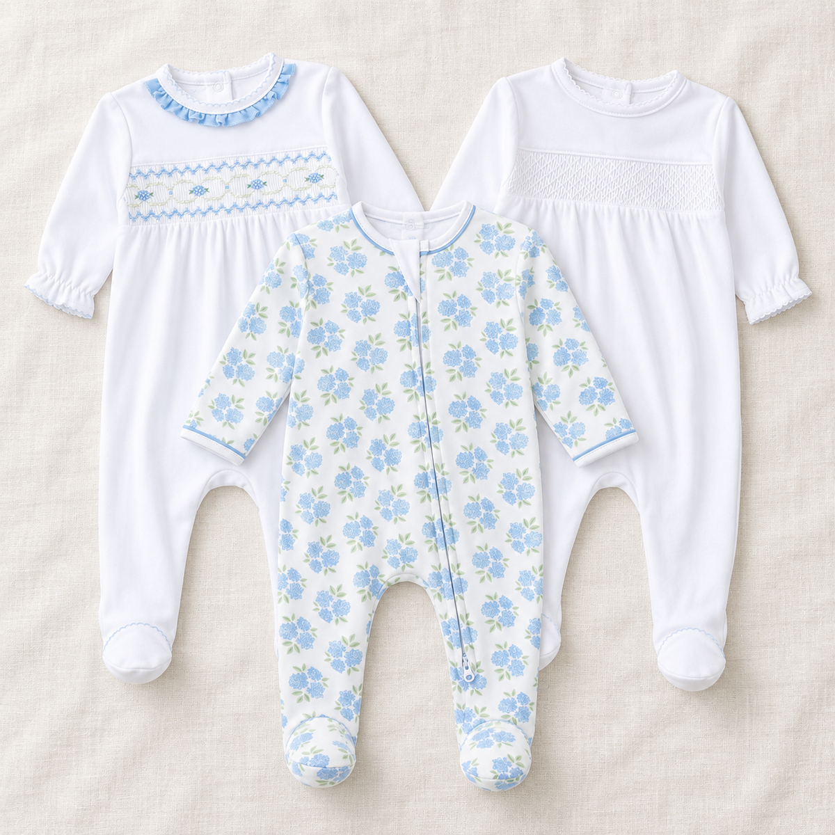 Baby Girl Footie Set - Dreamy Hydrangeas - Set of 3