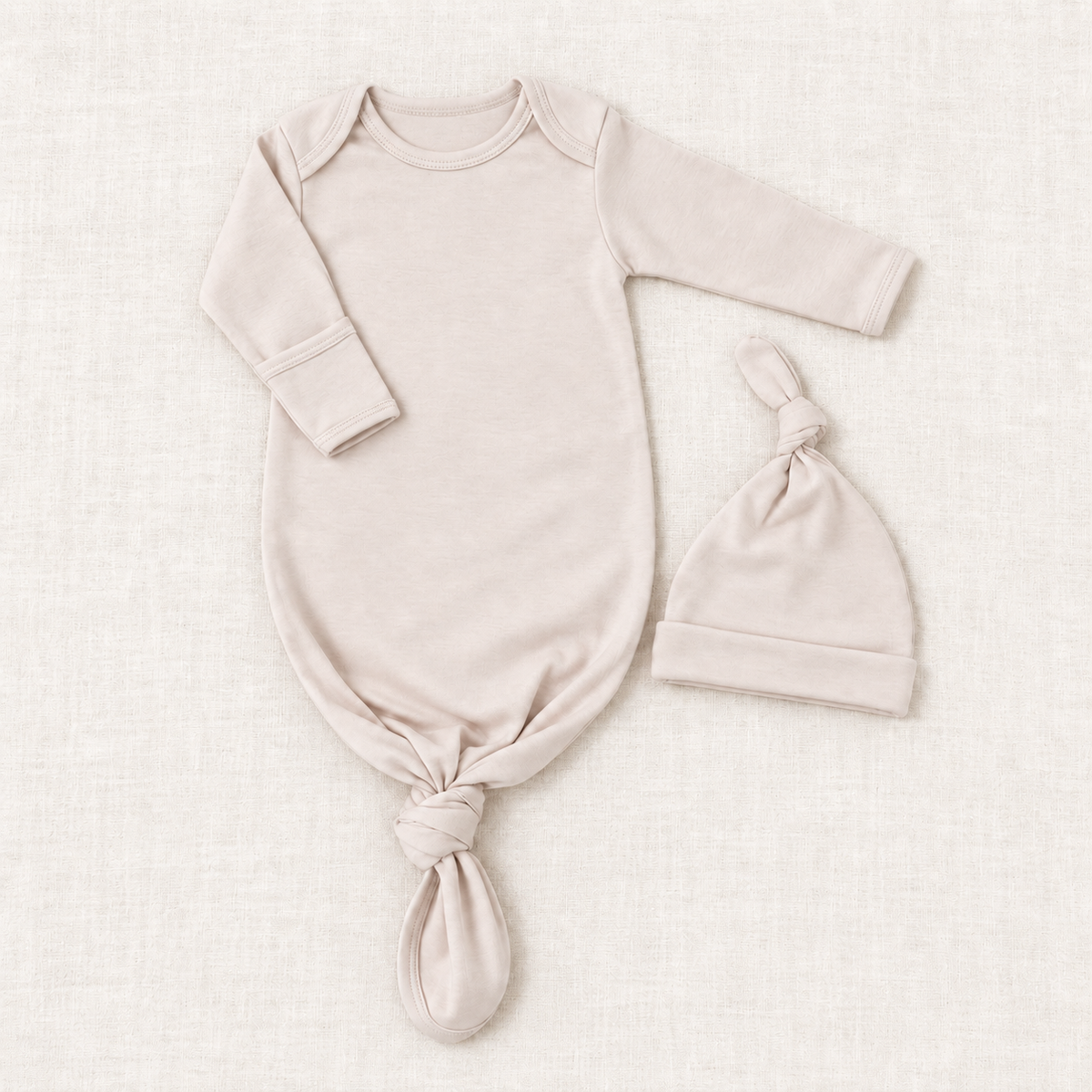 Preemie Driftwood Gown + Knot Hat Set