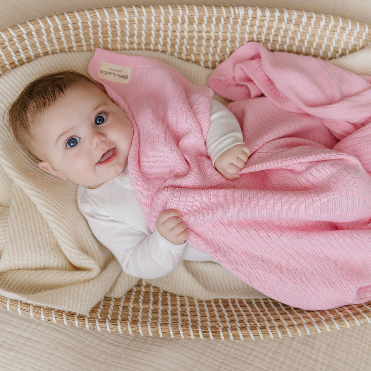 Organic Cotton Ribbed Baby Blanket - Blush Pink