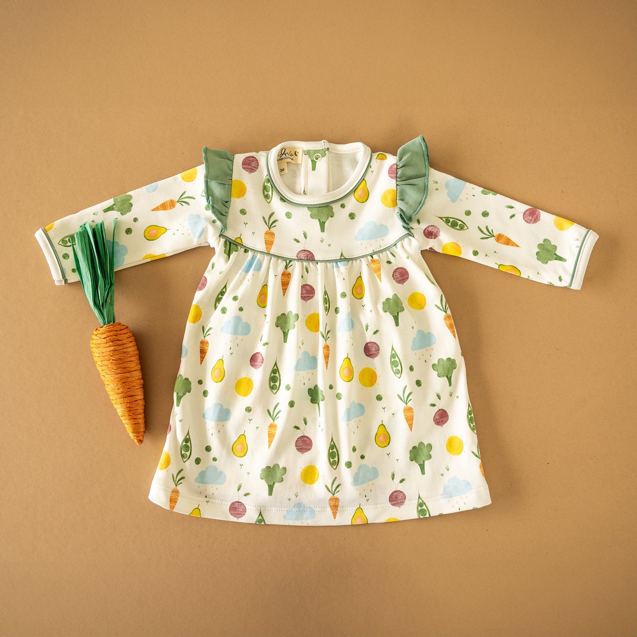 Eat your Veggies! Long Sleeve Flutters Dress - Magnolia BabyDress