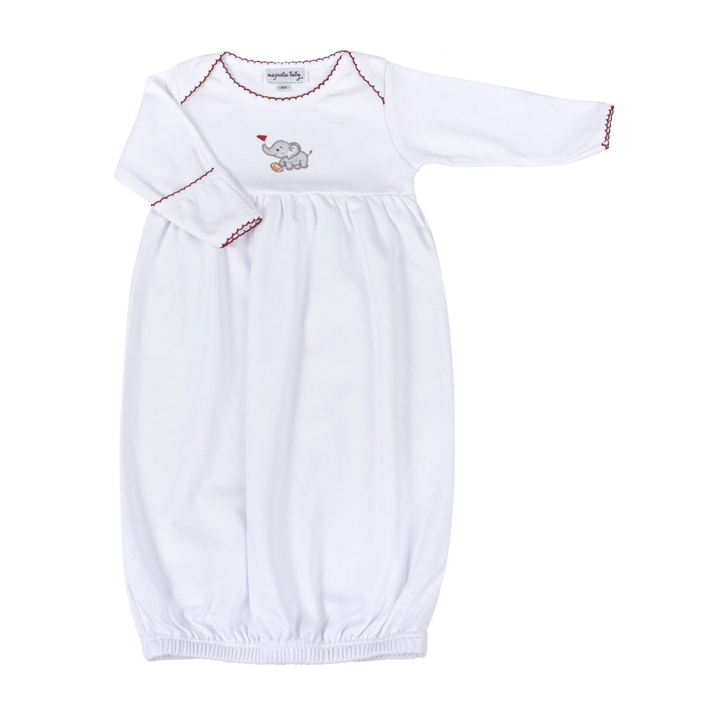 Elephant Football Classics Embroidered Gathered Gown - Magnolia BabyGown