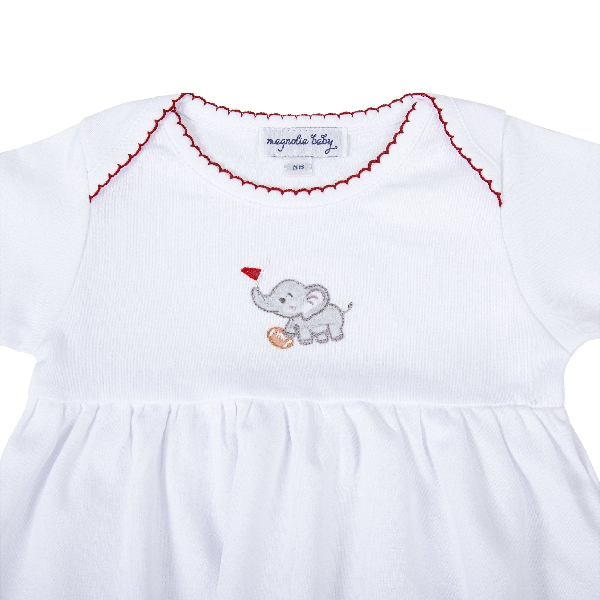 Elephant Football Classics Embroidered Gathered Gown - Magnolia BabyGown