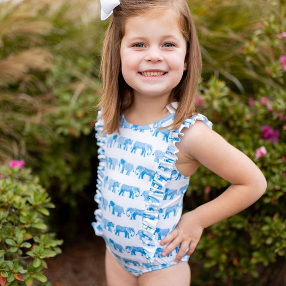 Elephant Ruffle Tank Swimsuit - Magnolia BabySwimsuit