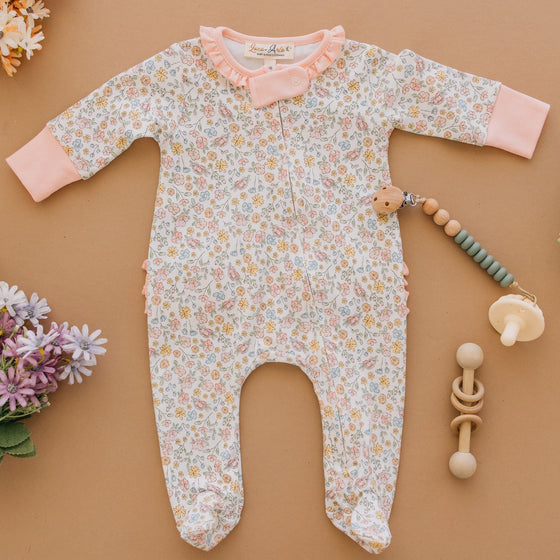 Enchanted Meadows Ruffle Zip Footie - Magnolia BabyFootie