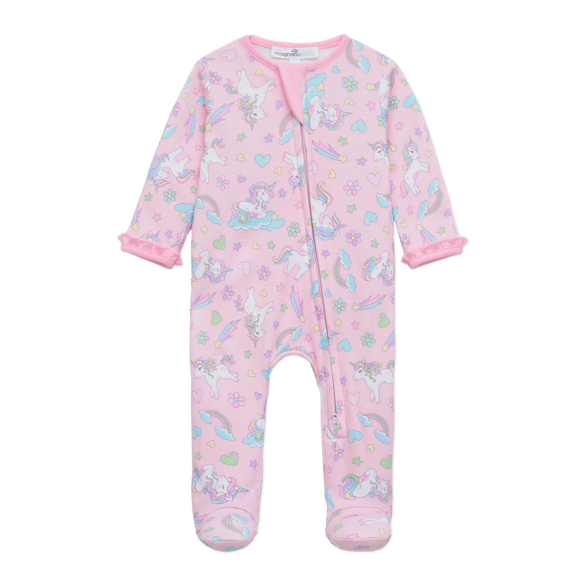 Enchanted Unicorns Ruffle Zip Footie - Magnolia BabyFootie