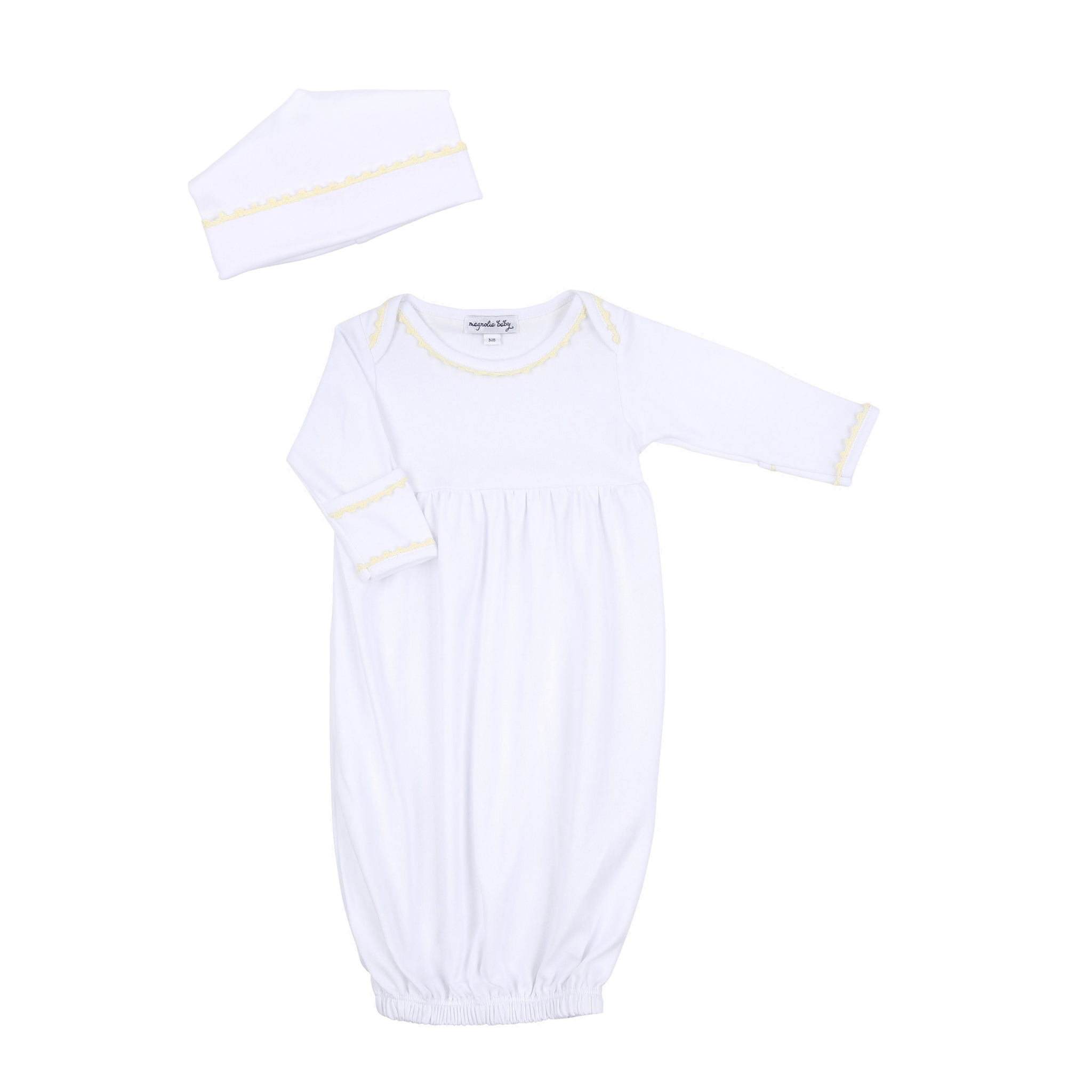 Essentials Baby Joy Gown and Hat Set - Yellow Trim - Magnolia BabyGift Set