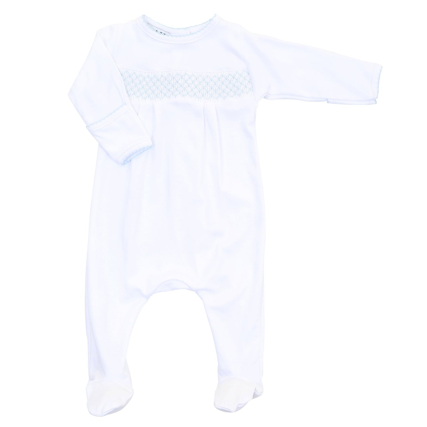Essentials Blue Trim Smocked Footie - Magnolia BabyFootie