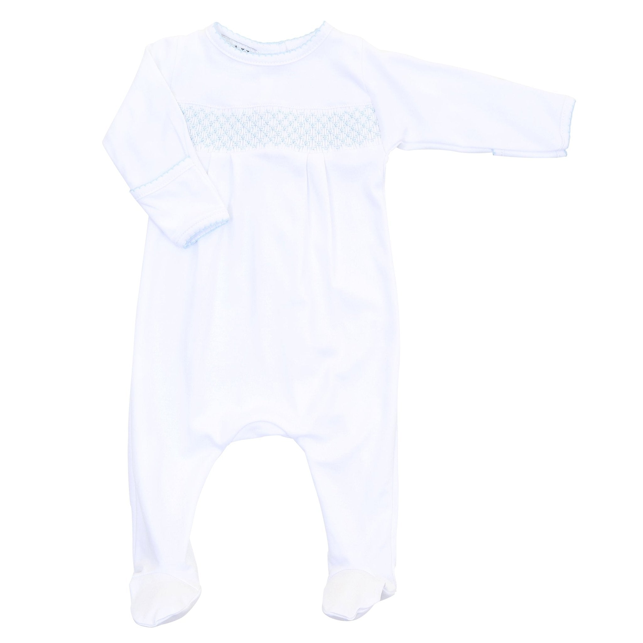 Essentials Blue Trim Smocked Footie - Magnolia BabyFootie