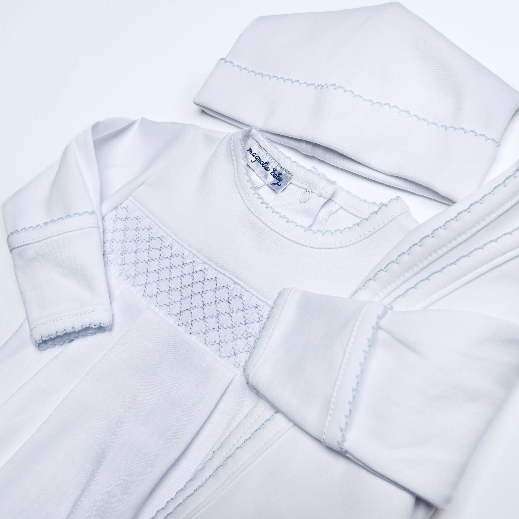 Essentials Blue Trim Smocked Gown - Magnolia BabyGown