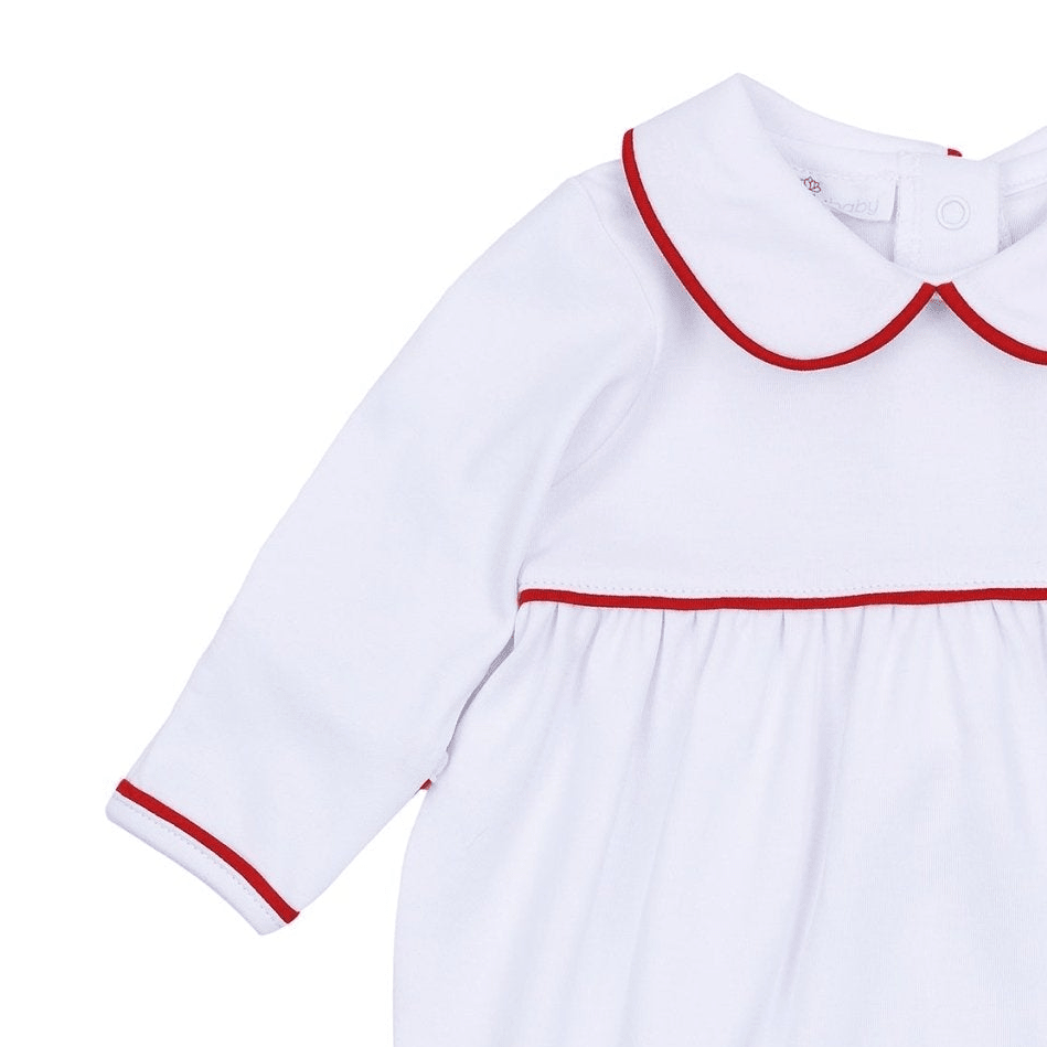 Magnolia Baby_Essentials Collared Girl Footie - White with Red_2