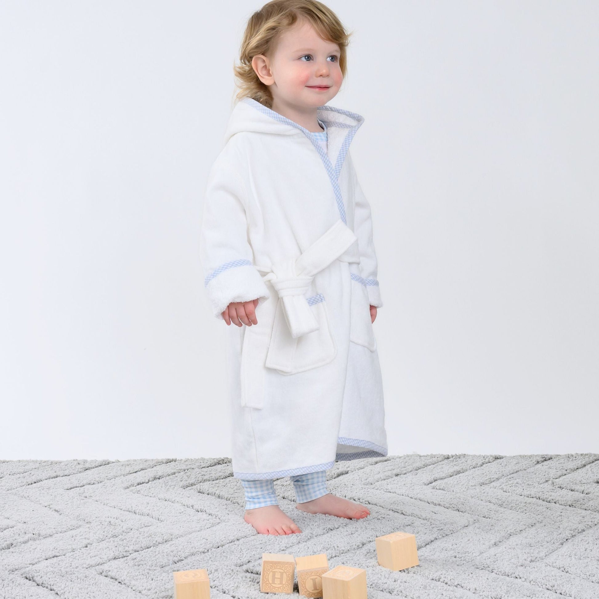Essentials Light Blue Gingham Trim Bathrobe - Magnolia BabyBathrobe