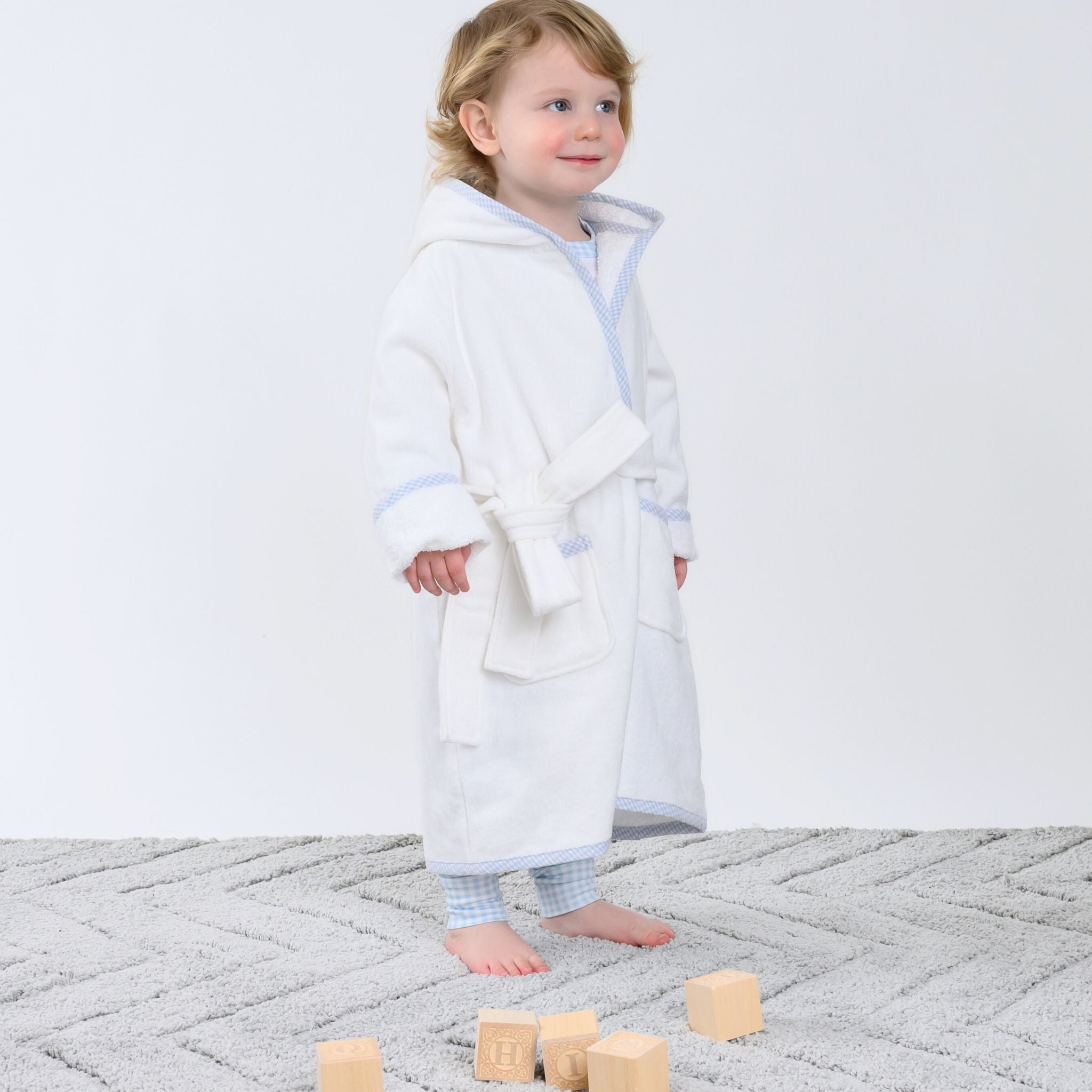 Essentials Light Blue Gingham Trim Bathrobe - Magnolia BabyBathrobe