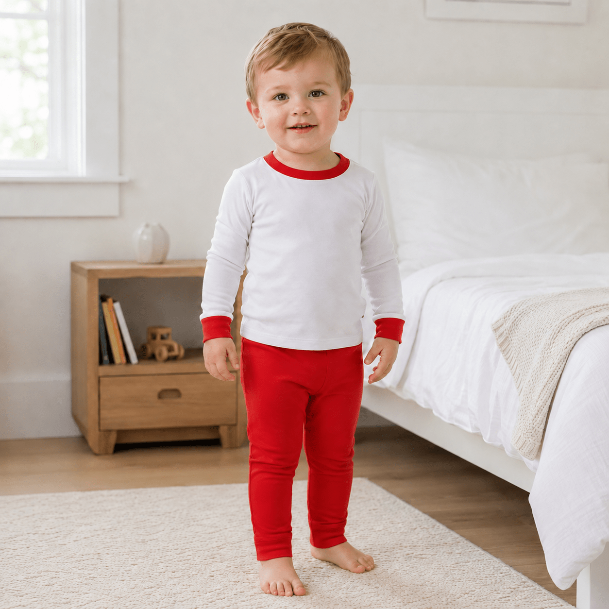Magnolia Baby_Essentials Long Pajamas - White with Red_1