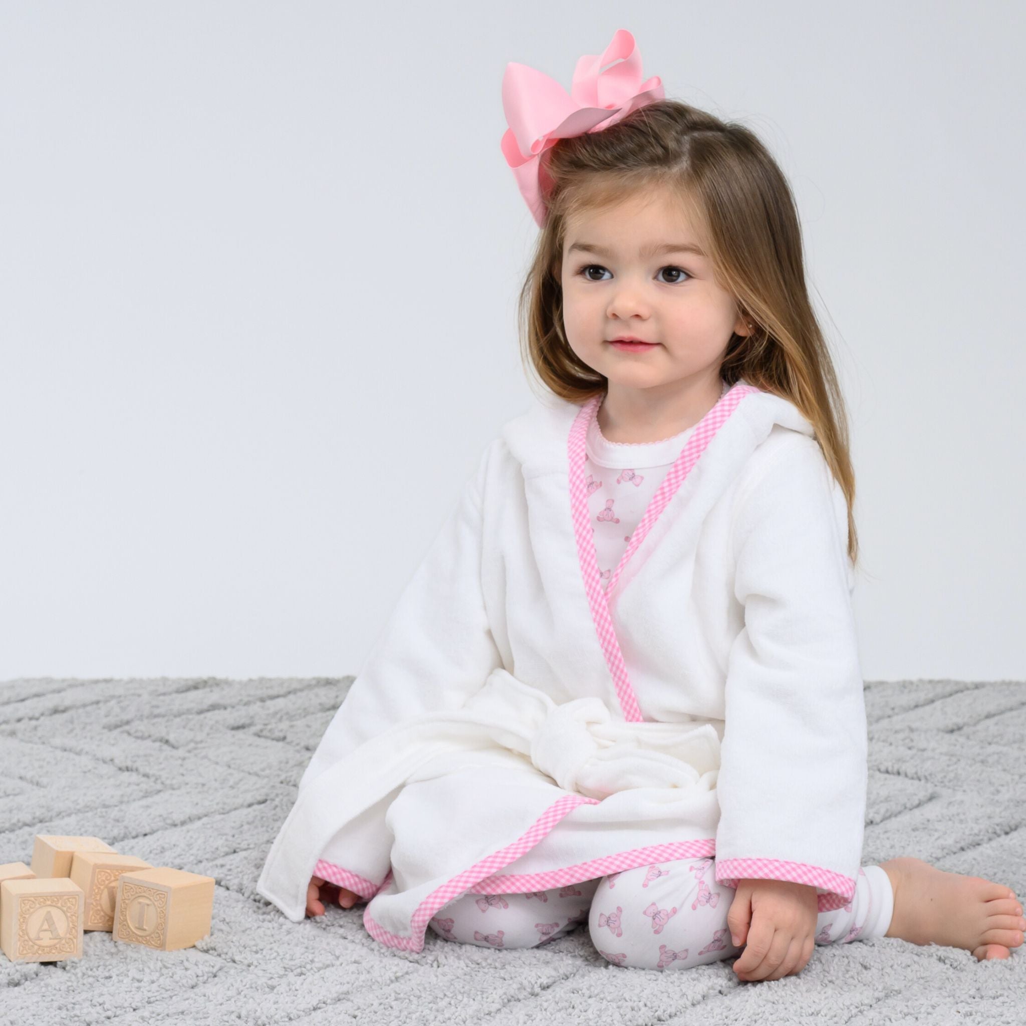 Essentials Pink Gingham Trim Bathrobe - Magnolia BabyBathrobe