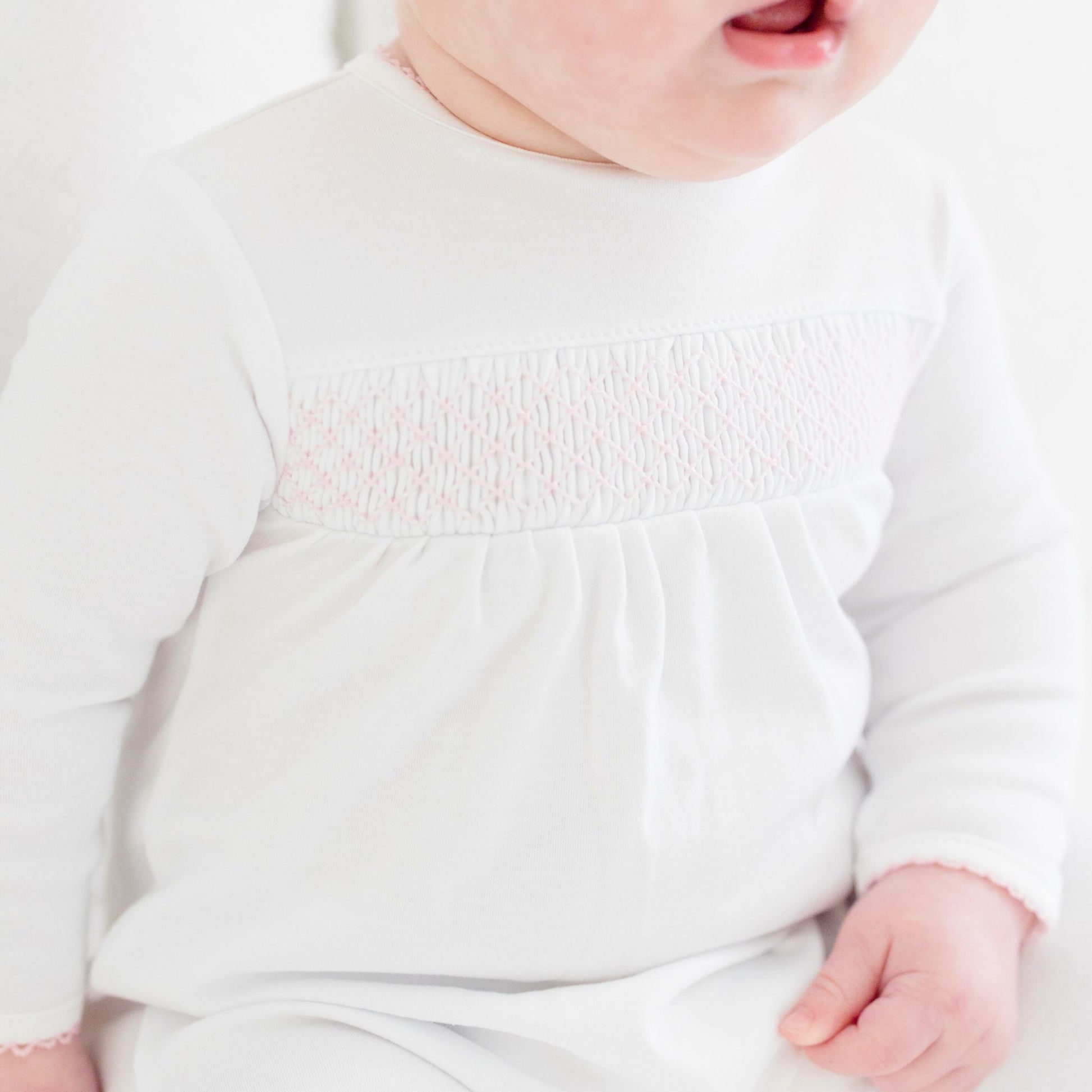 Essentials Pink Trim Smocked Footie - Magnolia BabyFootie