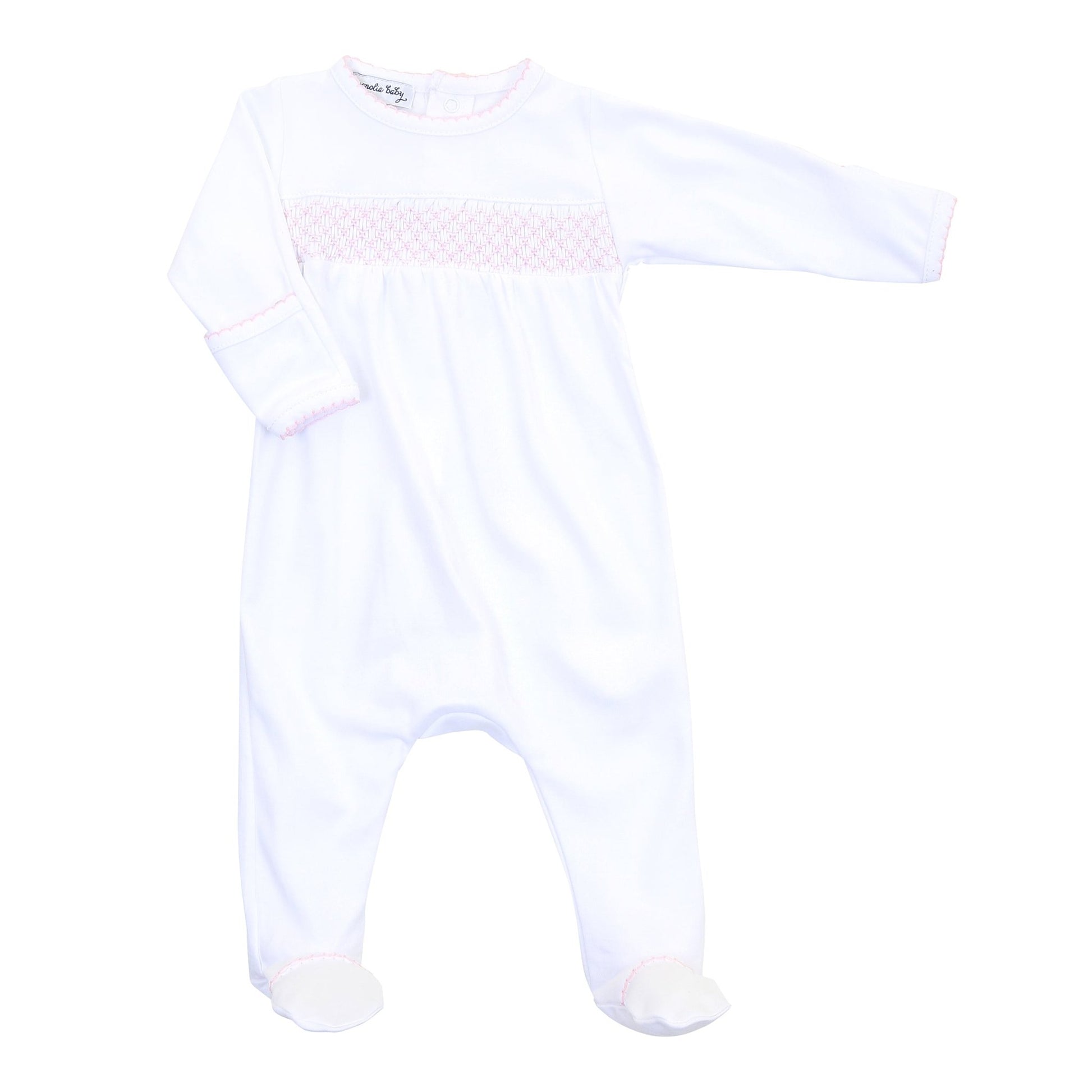 Essentials Pink Trim Smocked Footie - Magnolia BabyFootie