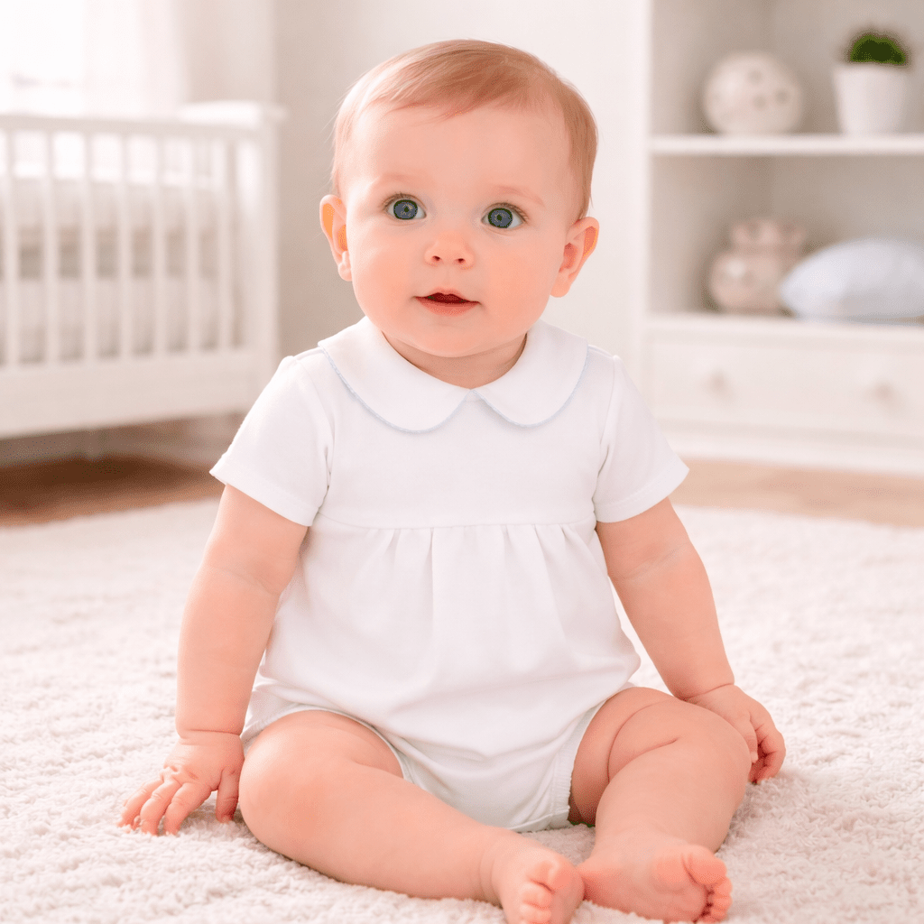 Essentials Solid Collared Bubble - White Blue - Magnolia BabyBubble