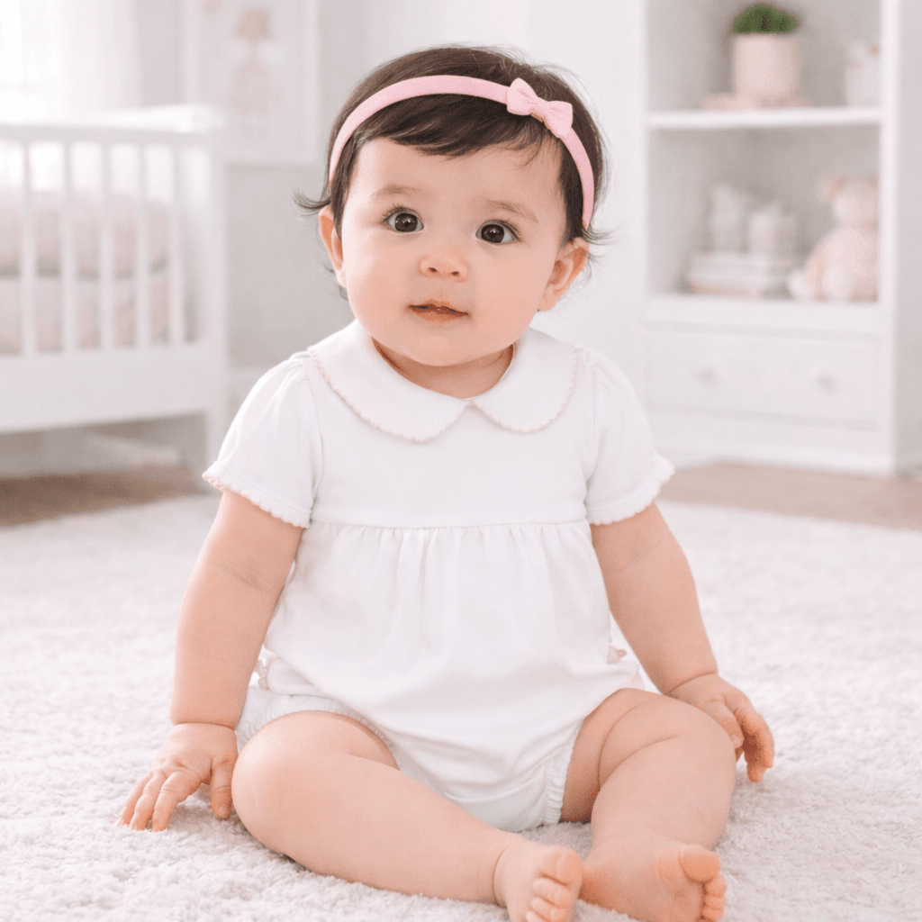 Essentials Solid Collared Ruffle Bubble - White Pink - Magnolia BabyBubble