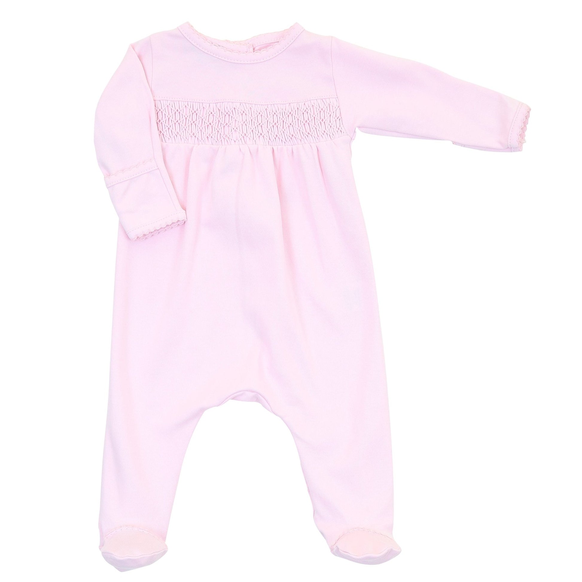 Essentials Solid Pink Smocked Footie - Magnolia BabyFootie