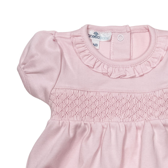 Essentials Solid Smocked Bubble - Pink - Magnolia BabyBubble