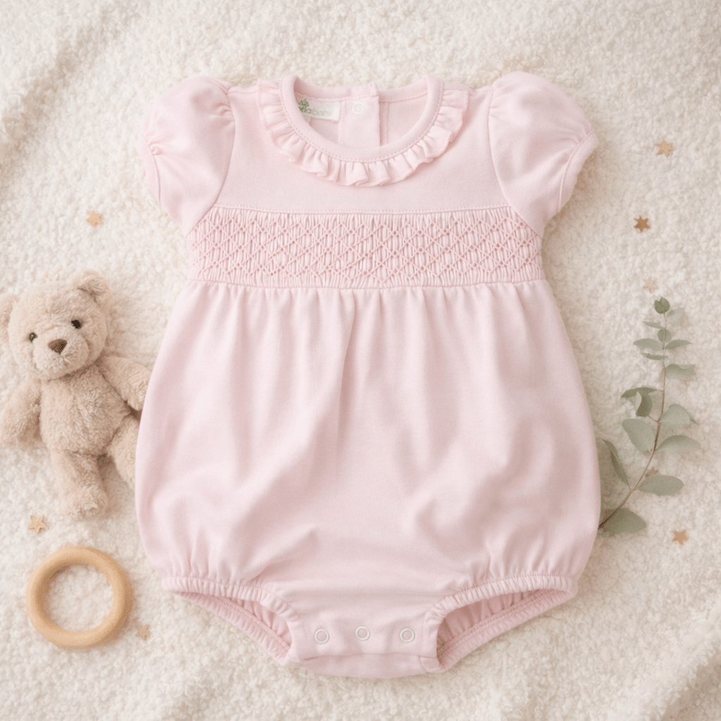 Essentials Solid Smocked Bubble - Pink - Magnolia BabyBubble