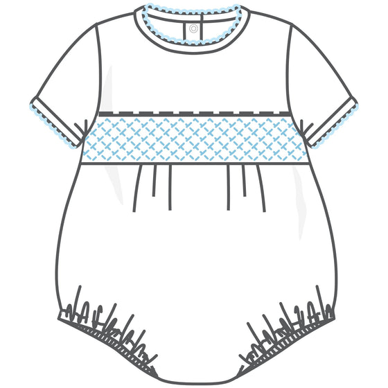 Essentials Solid Smocked Bubble - White Blue - Magnolia BabyBubble