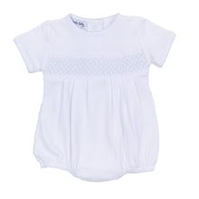  Essentials Solid Smocked Bubble - White Blue - Magnolia BabyBubble