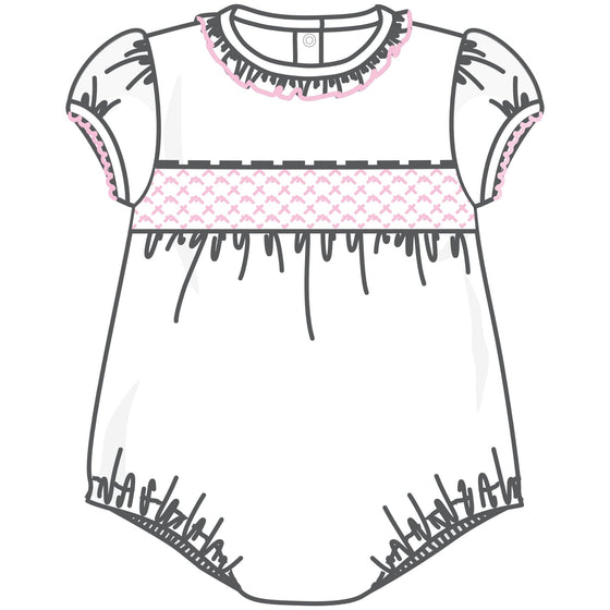 Essentials Solid Smocked Bubble - White Pink - Magnolia BabyBubble