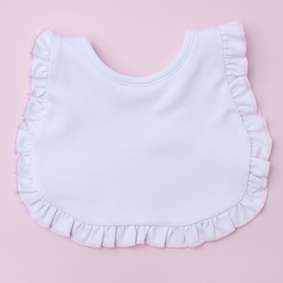 Essentials White Bib with Pink Ruffle - Magnolia BabyBib