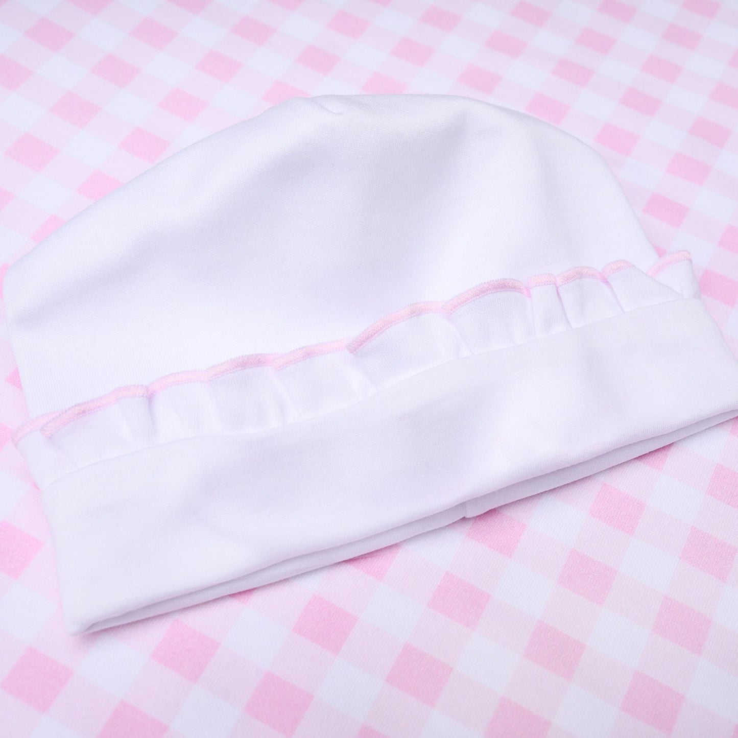 Essentials White Hat with Pink Ruffle - Magnolia BabyHat