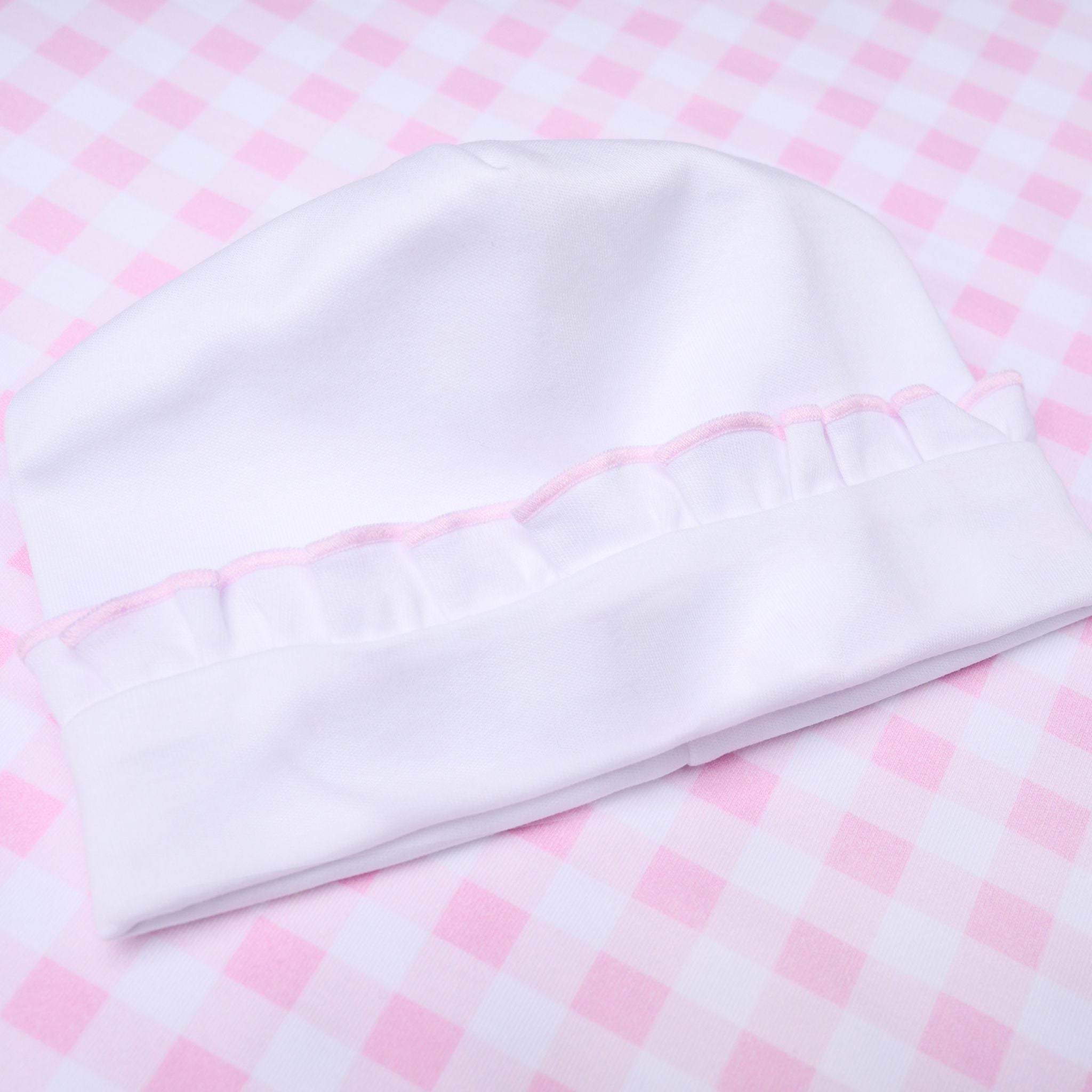 Essentials White Hat with Pink Ruffle - Magnolia BabyHat