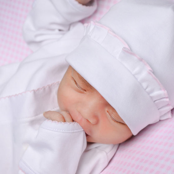 Essentials White Hat with Pink Ruffle - Magnolia BabyHat