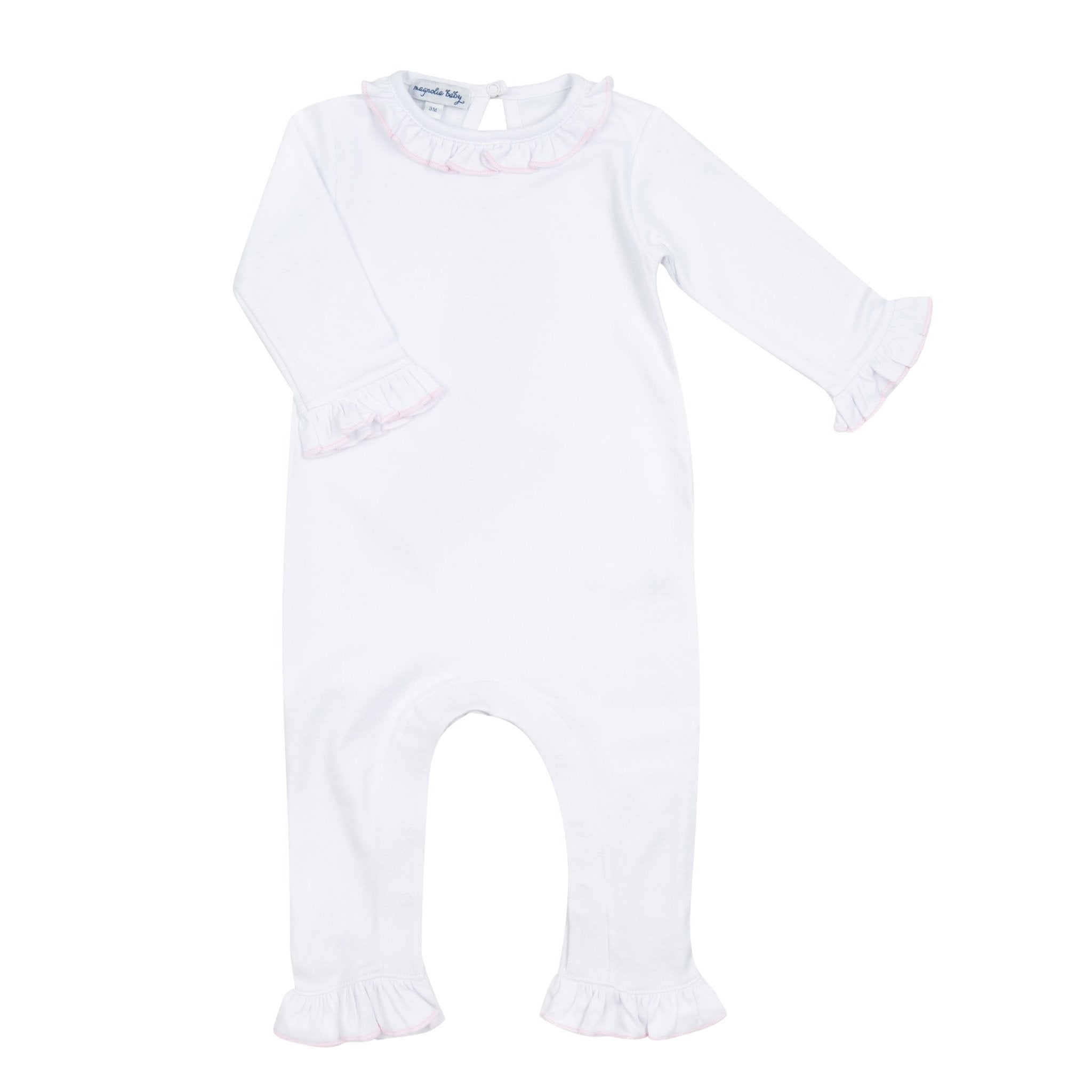 Essentials White Playsuit with Pink Ruffle - Magnolia BabyPlaysuit